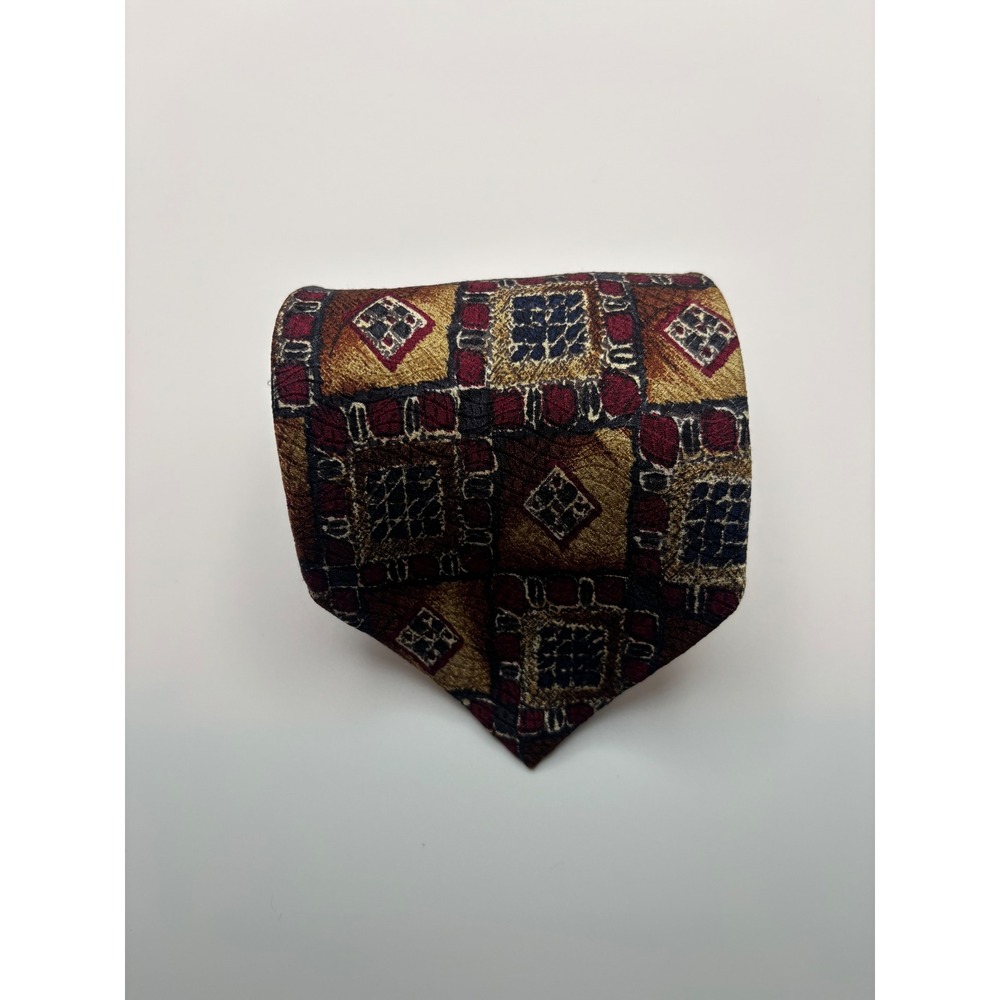 Omaggio Robert Talbott Silk Tie Burgundy Gold Geometric Mosaic Handsewn Italy